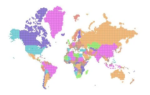Dotted world map . Colored world map . colourful world countries . Geography map Stock Illustration