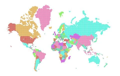 Dotted world map . Colored world map . colourful world countries . Geography map Stock Illustration