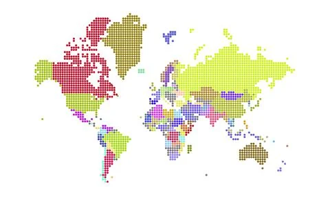 Dotted world map . Colored world map . colourful world countries . Geography map Stock Illustration