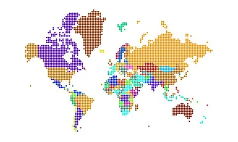 Dotted world map . Colored world map . colourful world countries . Geography map Stock Illustration