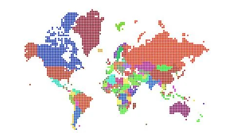 Dotted world map . Colored world map . colourful world countries . Geography map Stock Illustration