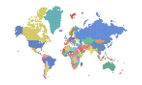 Dotted world map . Colored world map . colourful world countries . Geography map Stock Illustration