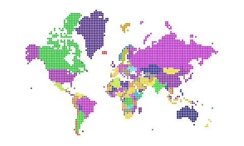 Dotted world map . Colored world map . colourful world countries . Geography map Stock Illustration