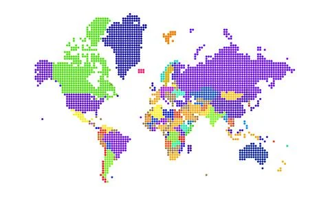 Dotted world map . Colored world map . colorful world countries . Geography map Stock Illustration