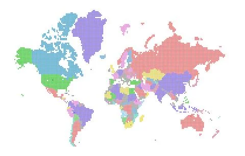 Dotted world map . Colored world map . colorful world countries . Geography map Stockillustratie
