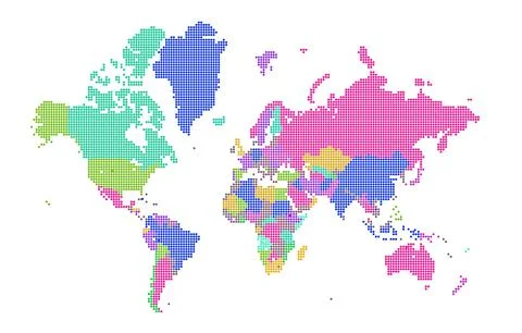 Dotted world map . Colored world map . colorful world countries . Geography map Stock Illustration