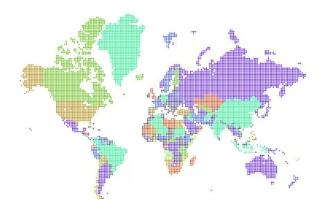 Dotted world map . Colored world map . colorful world countries . Geography map Stock Illustration