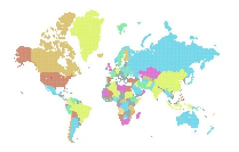 Dotted world map . Colored world map . colorful world countries . Geography map Stock Illustration