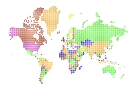Dotted world map . Colored world map . colorful world countries . Geography map Stock Illustration