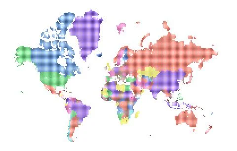 Dotted world map . Colored world map . colorful world countries . Geography map Stock Illustration