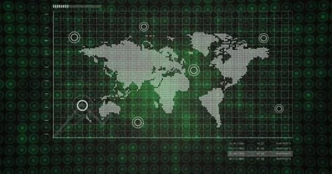 Dotted world map drawing left line while progress bar filling, marking peaks, Stock Footage 330652993