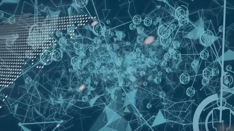 Dotted world map emerging on navy canvas, camera panning starting nodes forming Stock Footage 334177898