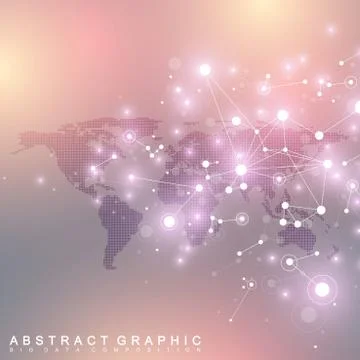 Dotted World Map with global technology networking concept. Digital data 스톡 일러스트