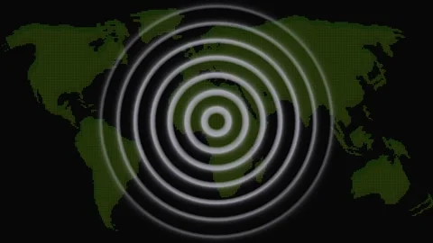 Dotted world map with green continents and animated white circles, global c.. Stock Footage 332663999