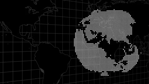 Dotted World Map with Grid Overlay and Abstract Circular Pattern globe eart.. Stock Footage 332992397