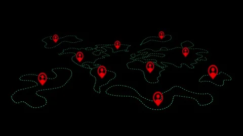 Dotted World Map with Location Pin Animation, Abstract Global Tech Background 4K Stock Footage 310281673