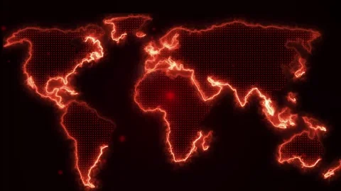 Dotted world map outline glowing red on black. Dotted world map global. Dot.. Stock Footage 337022027