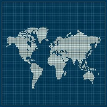 Dotted world map over blue background Ilustração Stock