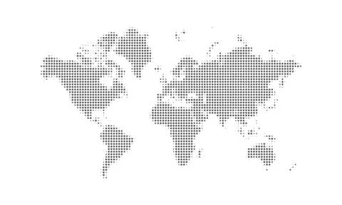 Dotted world map vector background. Digital black dot isolated continents on  Illustrazione stock