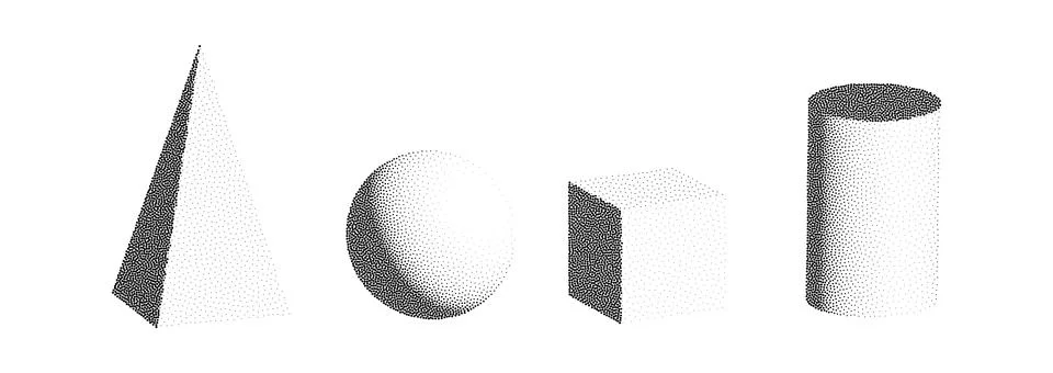 Dotwork 3D objects vector set. Grain texture effect 스톡 일러스트