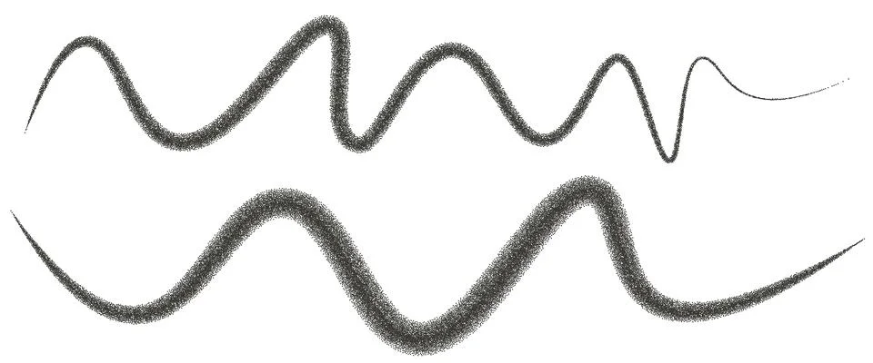 Dotwork abstract line shapes set. Squiggles random black grain textured. Stock Illustration