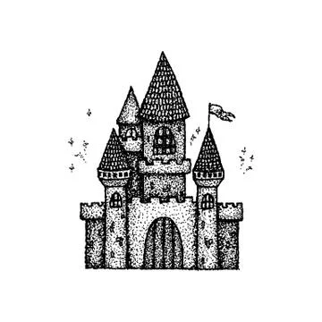 Dotwork Ancient Castle Illustrazione stock