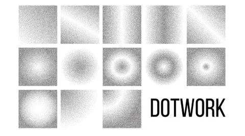 Dotwork, Black And White Gradient Vector Backdrop Set Stock Illustration