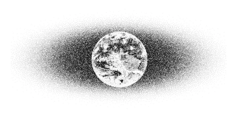 Dotwork Earth day background. Black noise stipple dots planet. Dotted vector Stock Illustration
