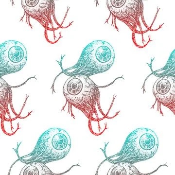 Dotwork Eyeballs Seamless Pattern Stock Illustration