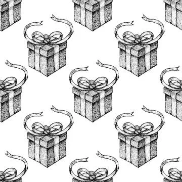 Dotwork Gift Box Seamless Pattern 스톡 일러스트