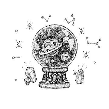 Dotwork Glass Ball with Space Stock Illustration
