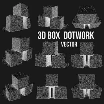 Dotwork Halftone Vector Boxes Se 스톡 일러스트