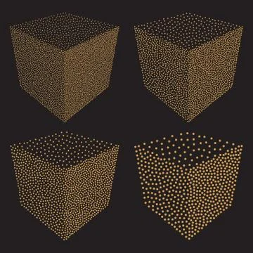 Dotwork Halftone Vector Cube Icon Stock Illustration