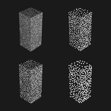 Dotwork Halftone Vector Parallelepiped Icon Stock Illustration