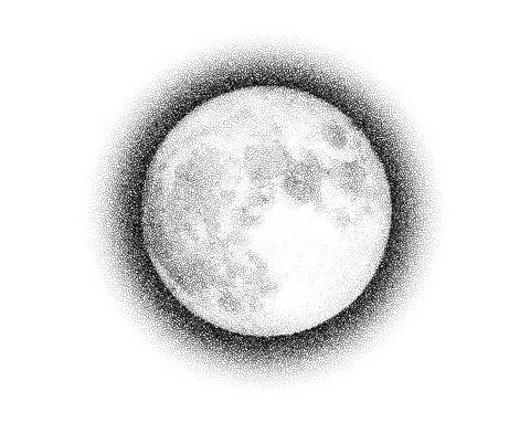 Dotwork Moon night background. Black noise stipple dots satellite. Dotted vector Stock Illustration