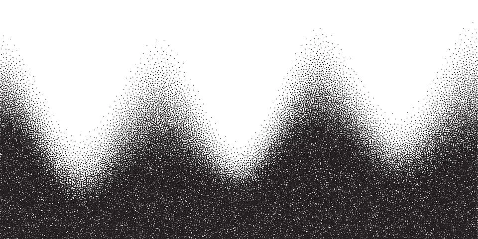 Dotwork mountain pattern background. Black noise stipple dots. Dotted vector Stock Illustration