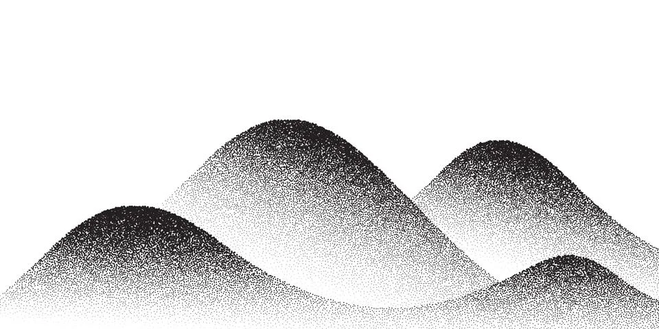 Dotwork mountain pattern background. Black noise stipple dots. Dotted vector Illustrazione stock