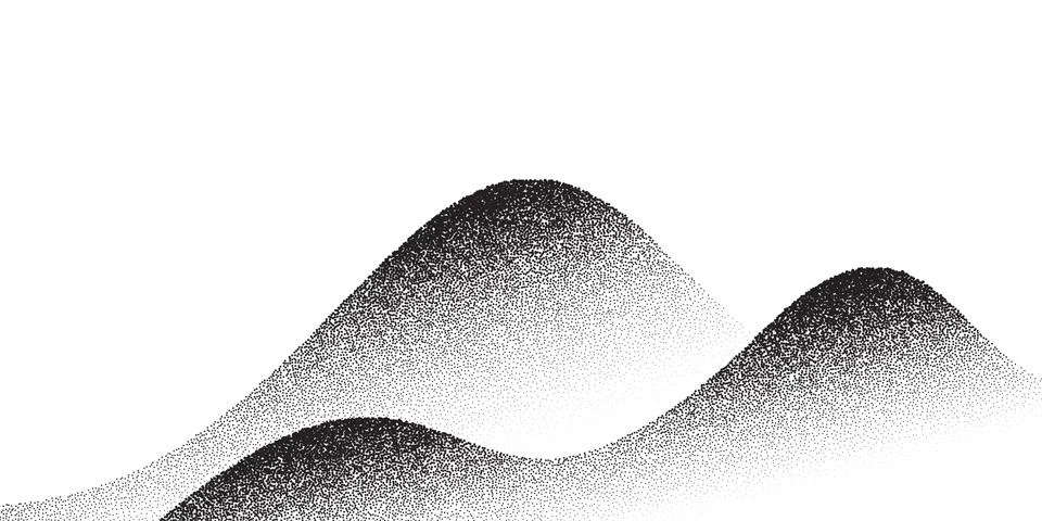 Dotwork mountain pattern background. Black noise stipple dots. Dotted vector Stock Illustration