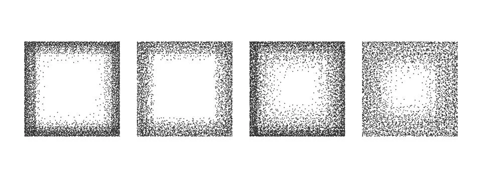 Dotwork noise gradient black square frames set isolated on transparent Stock Illustration