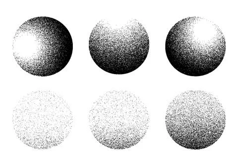 Dotwork noise gradient circles. Sand grain effect. Black noise stipple dots Illustrazione stock