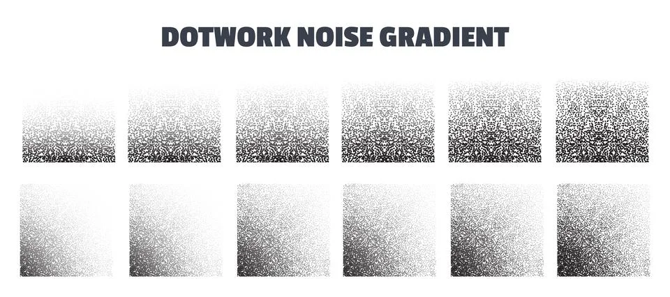 Dotwork noise gradient vector background set. Black noise stipple dots. Sand Stock Illustration