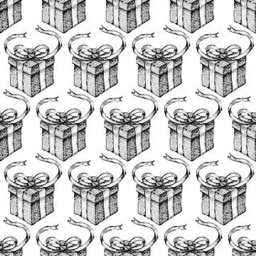 Dotwork Present Box Seamless Pattern Illustrazione stock