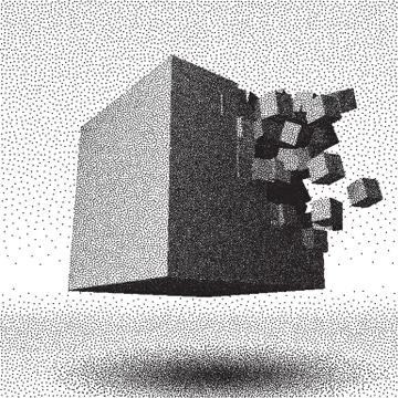 Dotwork raster cube explosion 스톡 일러스트