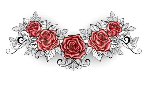 Dotwork Red Roses Tattoo Illustrazione stock