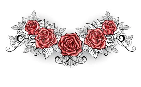 Dotwork Red Roses Tattoo Stock Illustration