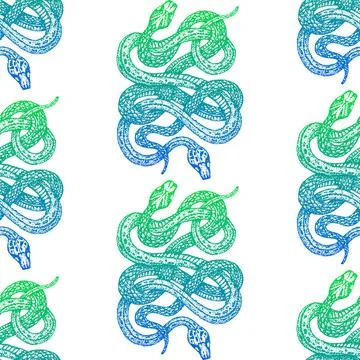 Dotwork Snakes Seamless Pattern Stock Illustration