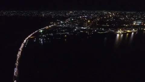Douala bridge by night Stock Footage 80901925