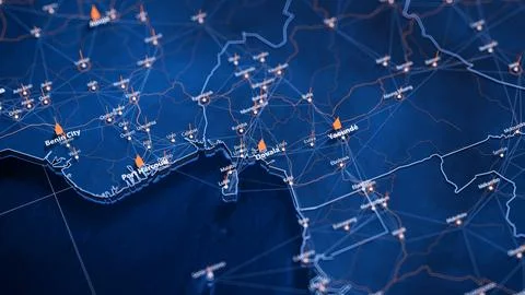 Douala map big data visualization. Futuristic map infographic of city in Illustrazione stock