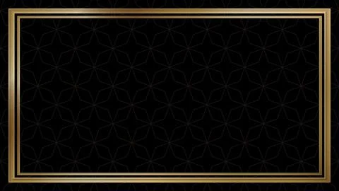 Double 3D golden rectangle frame with geometric pattern on black background.. Stock Illustration