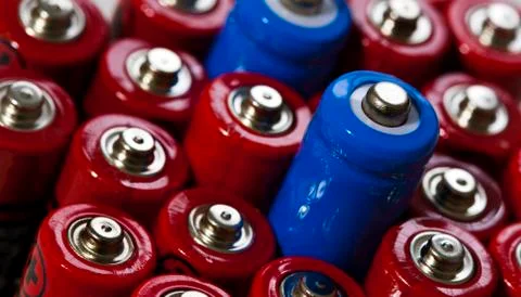 Double AA batteries at an angle Stock Photos